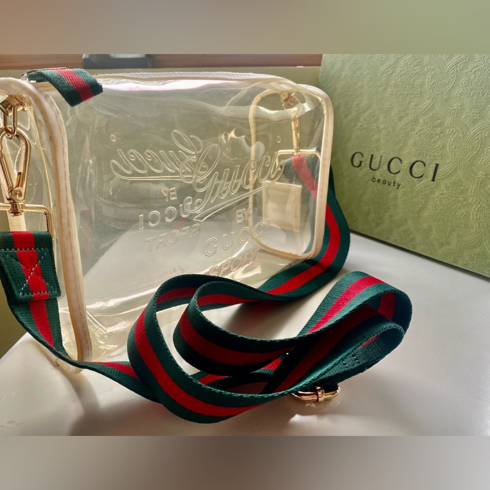 Gucci Clear Bag with Green and Red Strap